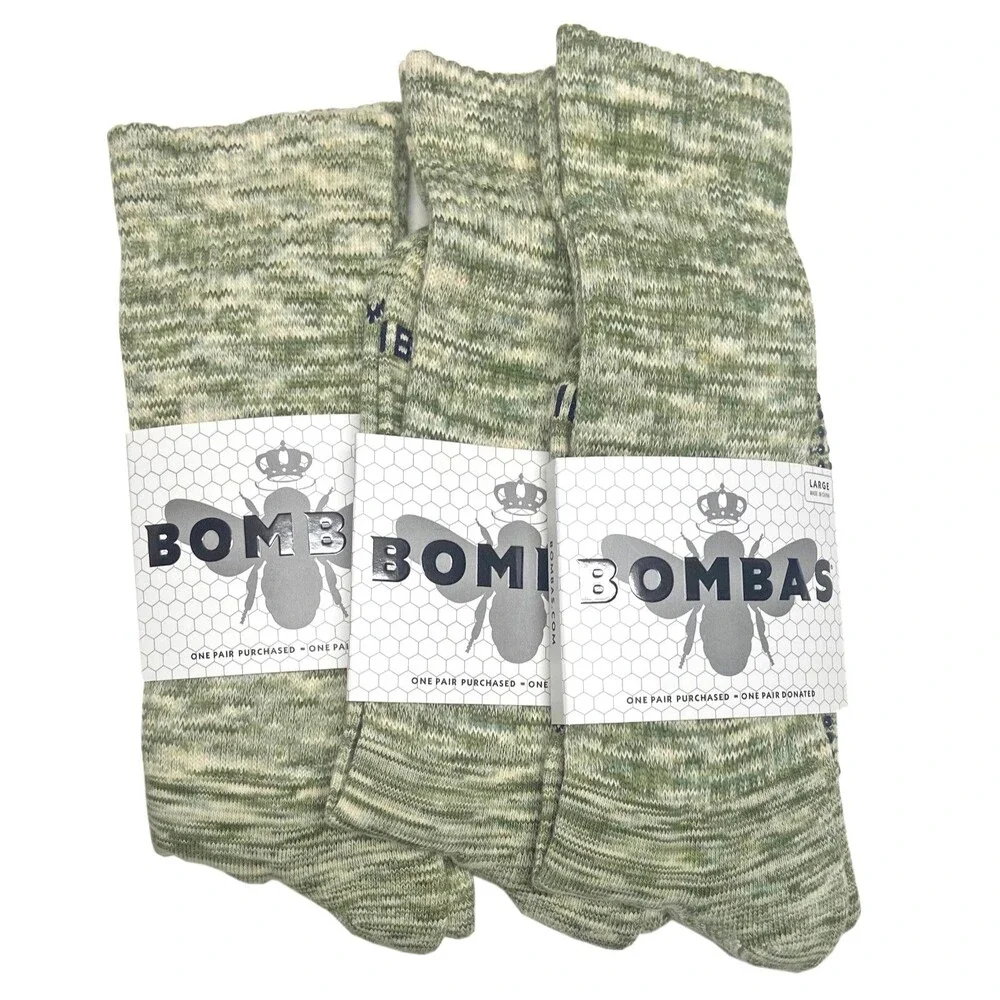 Bombas 3 Pairs Women's Green Honeycomb Cushion Gripper Calf Socks Size Large